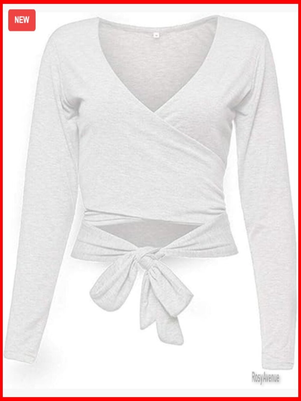 Deep V Neck Wrap Crop Top Long Sleeve Slim Fit Criss Cross Back